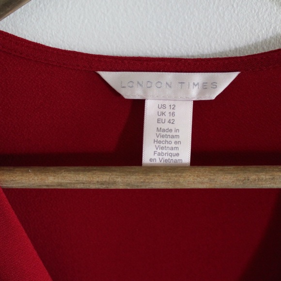 London Times Red Feminine Fit Long Sleeve Dress 12 Preowned - Picture 7 of 7